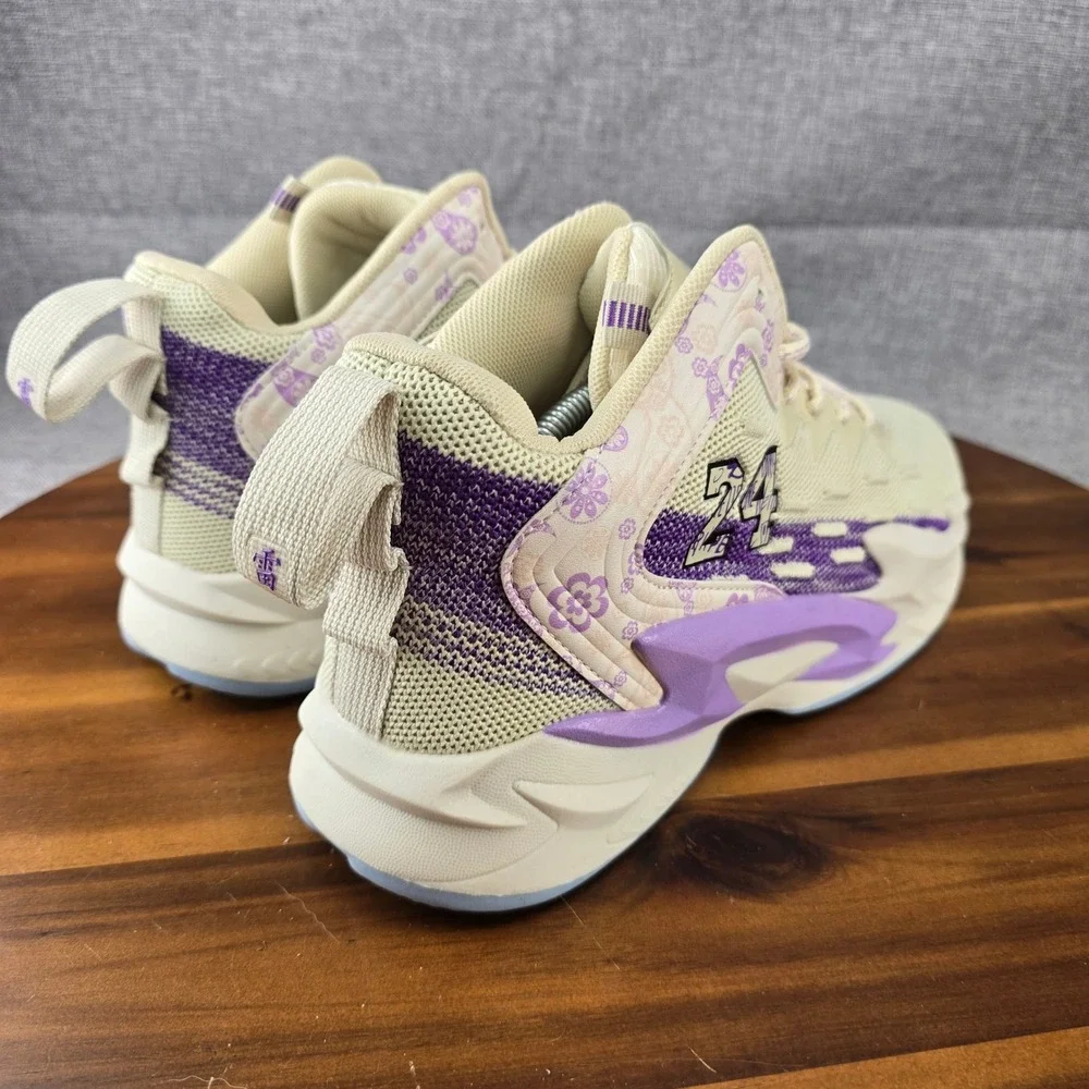 Mens Number 24 Basketball Shoes Cream Purple‎ Paisley Floral Sneakers Size 45